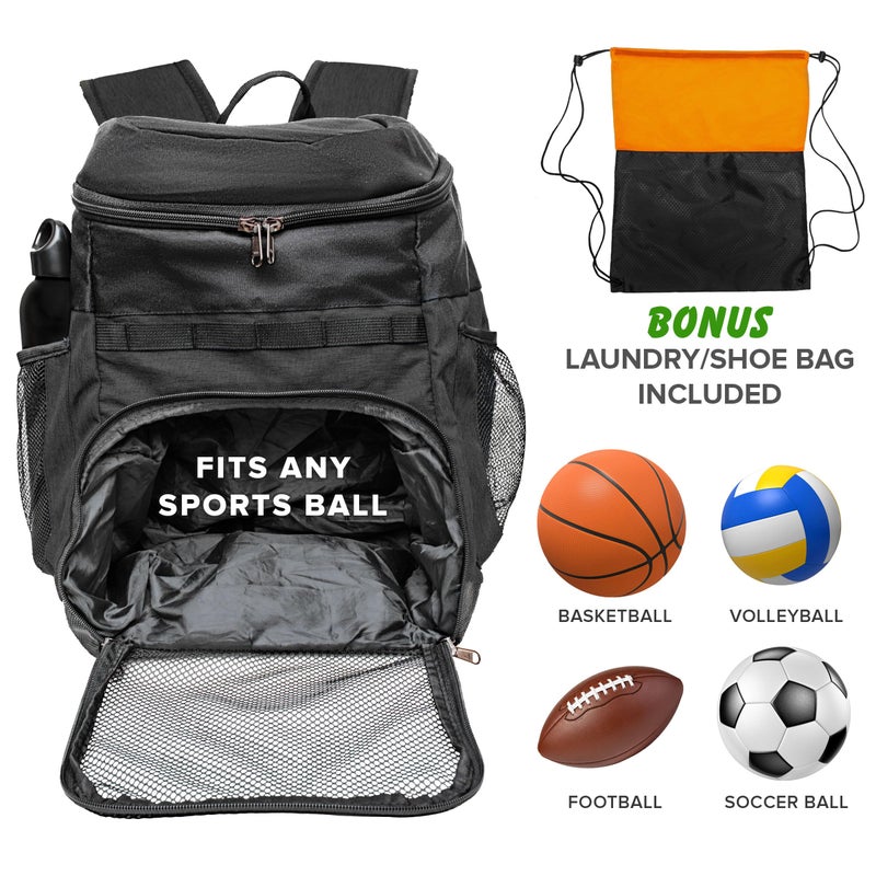 Xelfly 25L Basketball Backpack with Ball Compartment - For Sports Equipment, Gym, Travel - Image 3